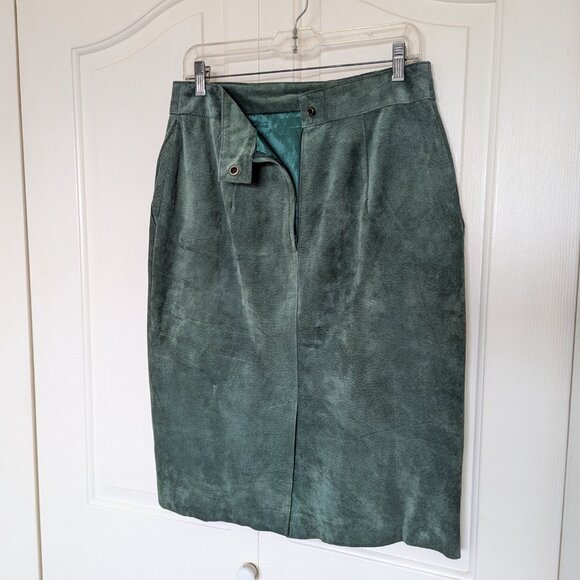 LONDON FOG Forest green suede leather pencil skirt 30 inch waist - Picture 3 of 7
